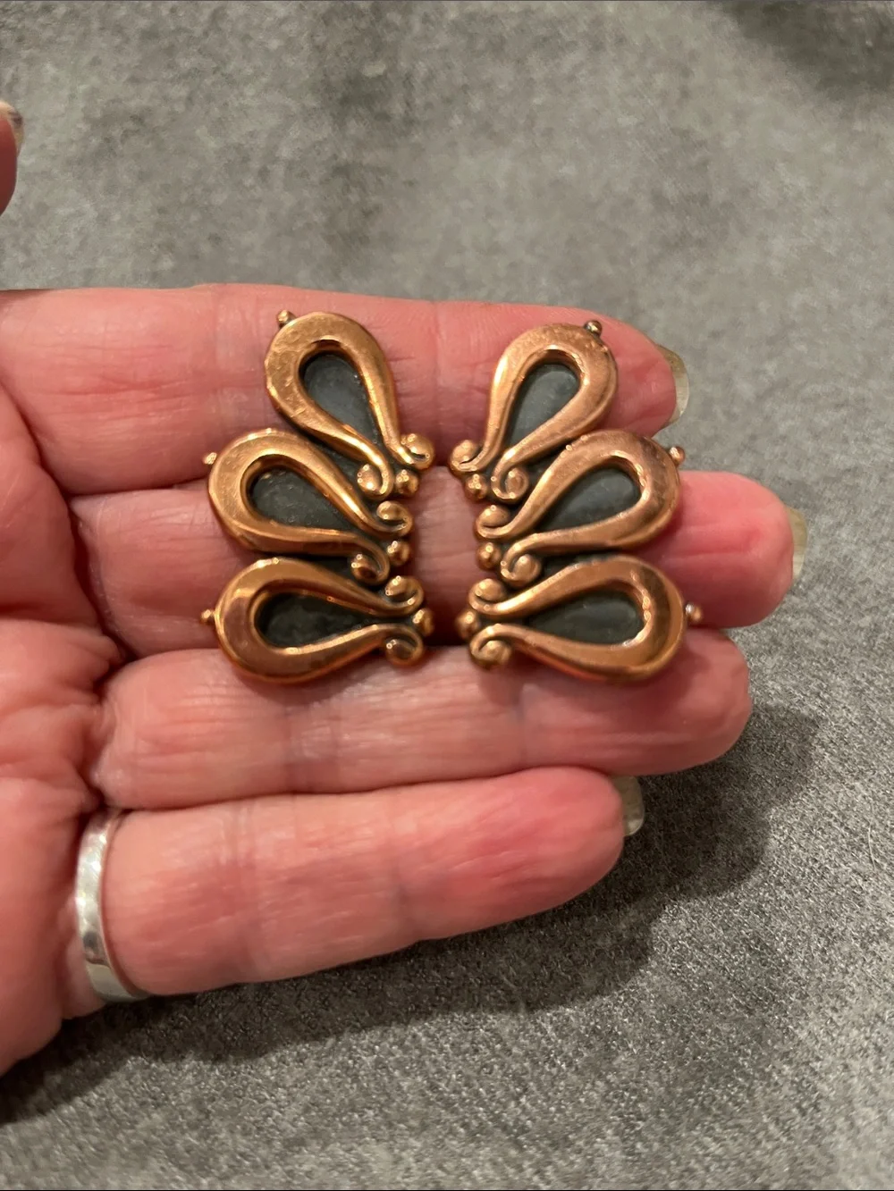 Renoir Modernist Scroll Copper Clip Earrings